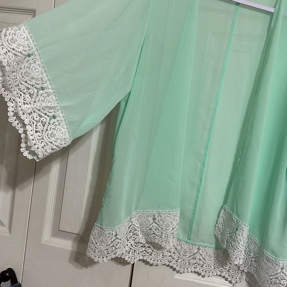 Liberty Love Sheer Mint Green and White Lace Detail Kimono Size Large - Picture 4 of 5